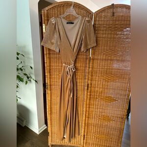 Merokeety Velvet Champagne Wrap Dress